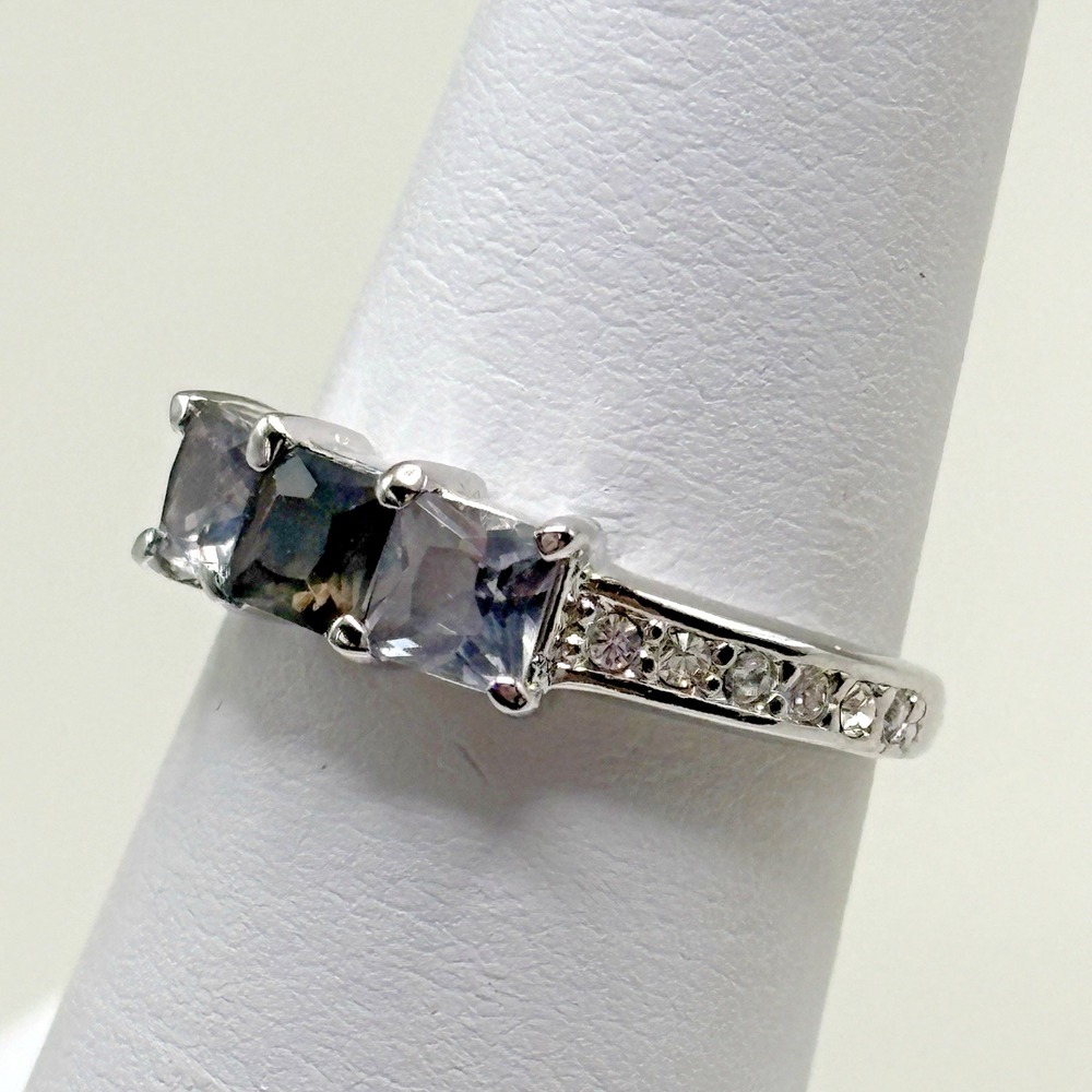Camille Lucie Crystal Band Ring Size 5.5 Blue Gray Rhodium Plated NEW Signed